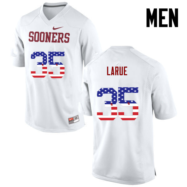 Men Oklahoma Sooners #35 Ronnie LaRue College Football USA Flag Fashion Jerseys-White - Click Image to Close